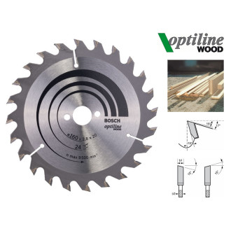 Циркулярний диск Bosch Optiline Wood 160 мм, 24 зуб. (2608640596)