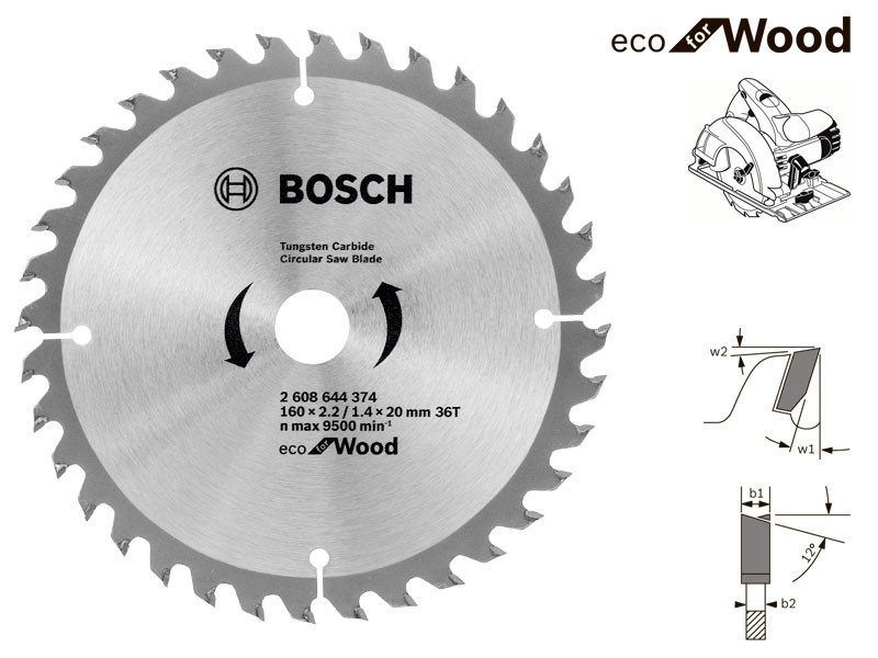 Купить Пильный диск Bosch Eco Wood, 160 мм, 36 зуб. (2608644374